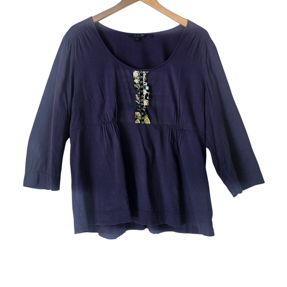 Boden Blue Floral Ruffle Placket Top Size 18 Cotton Blend Boho Cottagecore